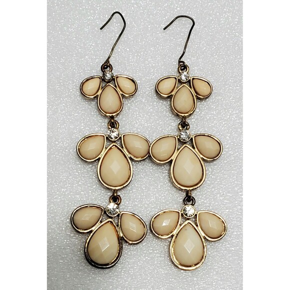 Statement Necklace & Earrings Set – Aqua Blue Teardrop Beads, Cream Floral... - Picture 7 of 13